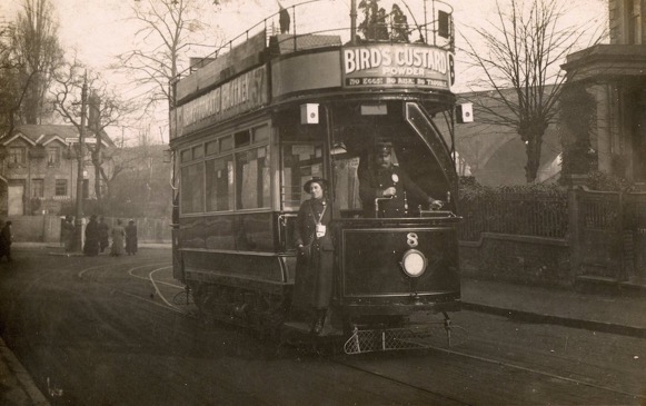 Croydon Corporation Tramways Tramcar No 8 and conductress at Penge
