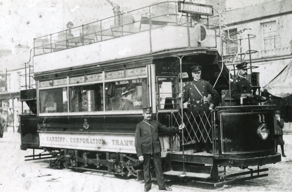 Cardiff Corporation Tramways Tram No 11 and crew Grangetown