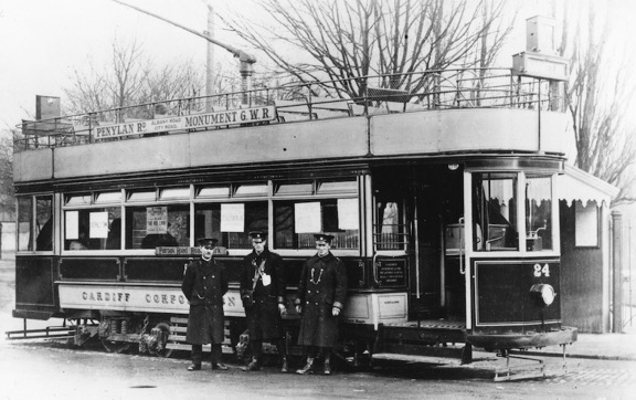 Cardiff Corporation Tramways Tram No 24 and crew