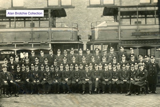 Glasgow Corporation Tramways Govan tramway depot staff photo mid 1920s