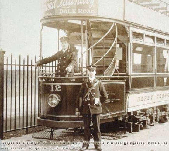 Derby Corporation Tramways tram No 12 and crew
