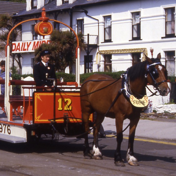 Douglas Corporation Tramways Tramcar No 12 and driver 1976