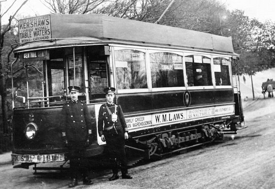 Gateshead and District Tramways Tram No 2 and crew at Bensham