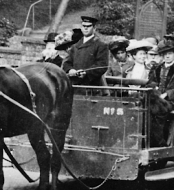 Folkestone, Sandgate and Hythe horse tram No 5 and driver