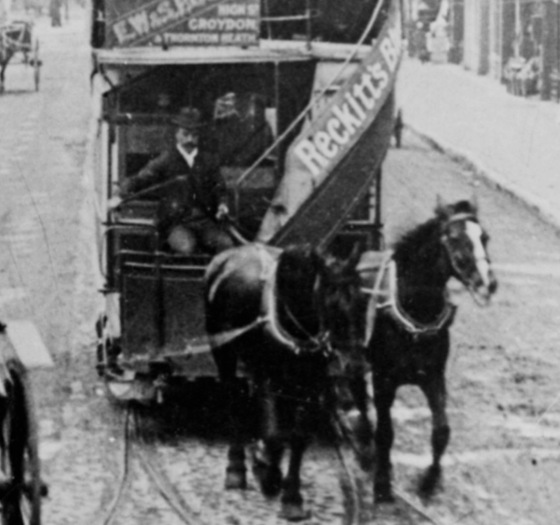 Croydon Tramways Company horse tram and driver
