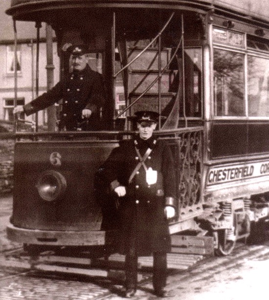 Chesterfield Corporation Tramways Tramcar No 6 and crew