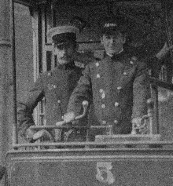 Nottinghamshire and Derbyshire Tramways Tram conductor and motorman No 4 at Heanor 1913