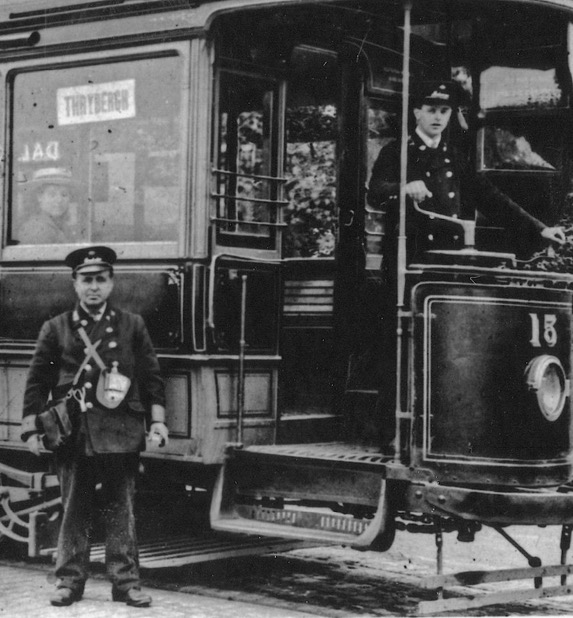 Rotherham Corporation Tramways Tram No 15 and conductor and motorman