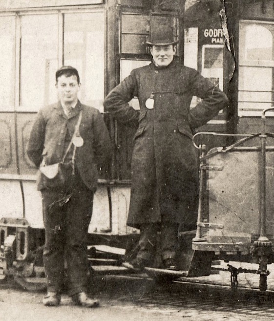 Portsmouth Street Tramways horse tram and crew