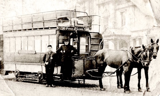 Portsmouth Street Tramways horse tram and crew
