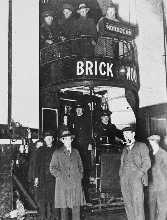 Portsdown and Horndean Light Railway lat tram at Cowplian depot 1935