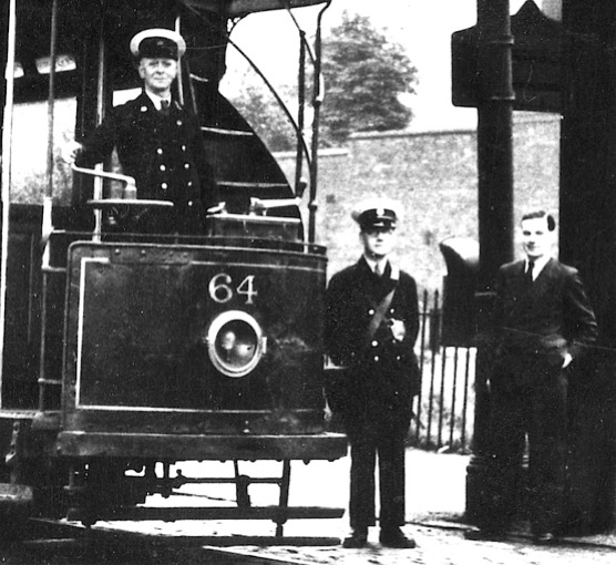 Stalybridge, Hyde, Mossley and Dukinfield Tram No 64 and crew