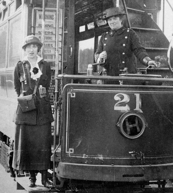 York Corporation Tramways Tram No 21 and Great War lady conductor and driver