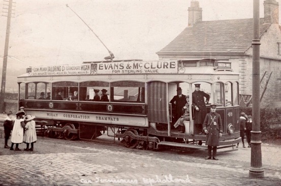 Wigan Corporation Tramways Tramcar No 48 and crew Upholland