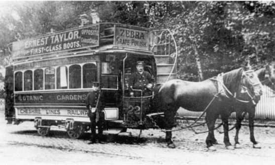 Another photograph taken outside the Botanic Gardens terminus, this time with Horsecar No 22 — photo undated, but probably taken in the 1890s. Photo courtesy of the Tramways and Light Railway Society.