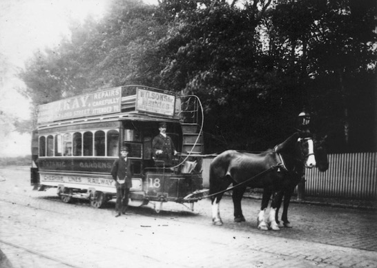 Southport Tramways Company horse tram No 18 and crew
