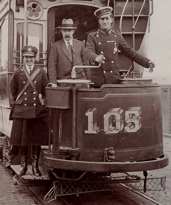 Bristol Tramways Tram Number 105 with Great War conductress and motorman