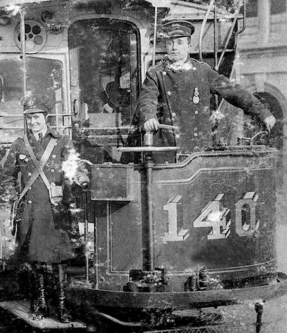 Bristol Tramways Great War tram conductress and Tram No 157