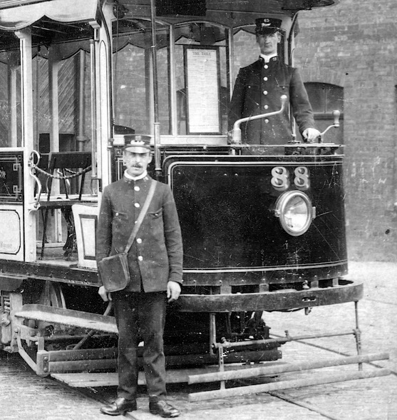 Blackburn Corporation Tramways No 88 and crew Intack depot 1908