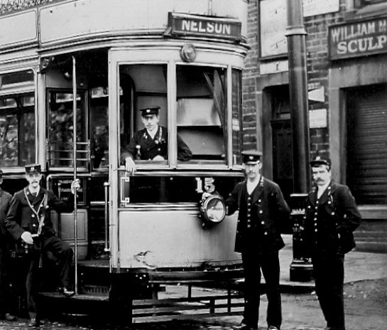 Burnley Corporation Tramways crews and Tram No 15