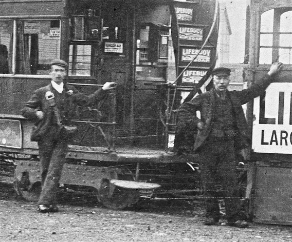 Barrow Tramways Company Steam Tram No 1 conductor and driver
