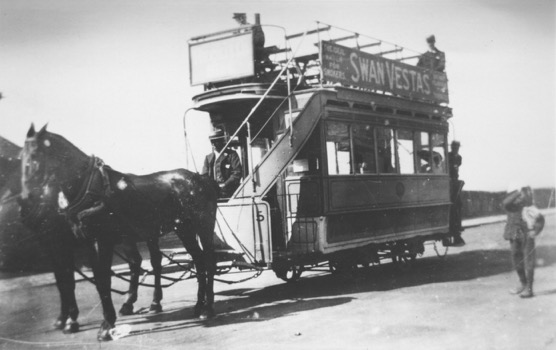 Brighton and Shoreham horse tram No 5 and driver