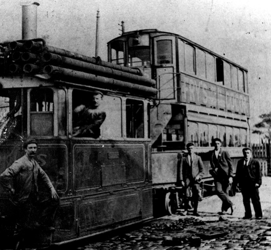 Blackburn and Over Darwen steam tram and trailer Whitehall