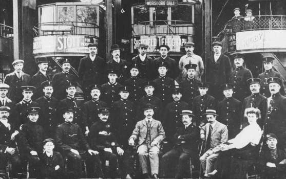 Upper Sheffield Road Depot, Barnsley and District Tramways staff photo 1908