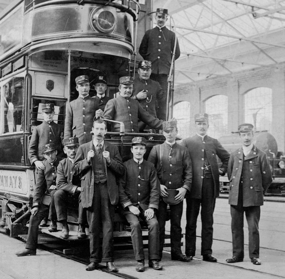 City of Hull Tramways staff photo in Cottingham Road Tram Shed