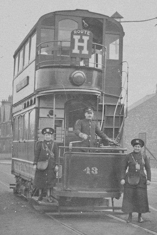 Hull City Tramways Great War conductress Alice Evans and Tramcar No 43