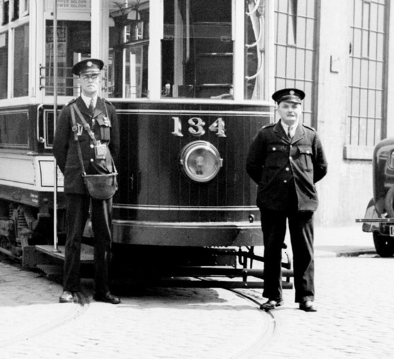 Hull Corporation Tramways crew and No 134