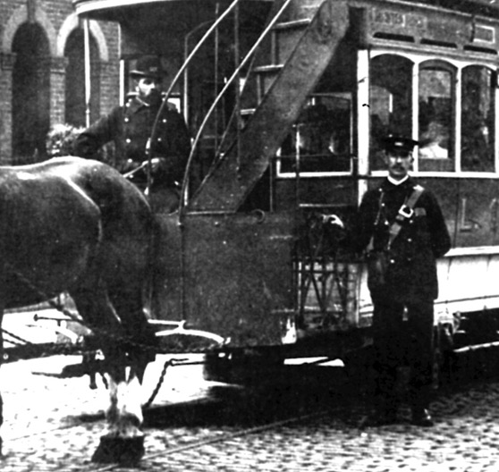 London County Council Tramways horse tram and crew