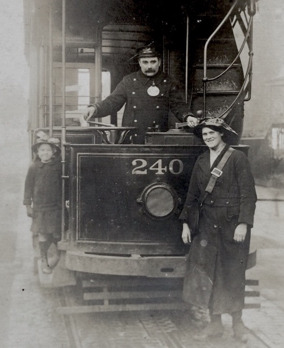 London County Council Tramways Tram No 240, driver, motorman and Great War conductress