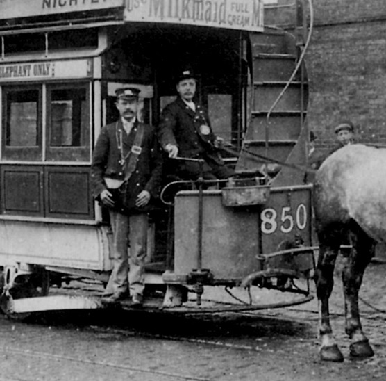London County Council Tramways horse tram no 850 and crew