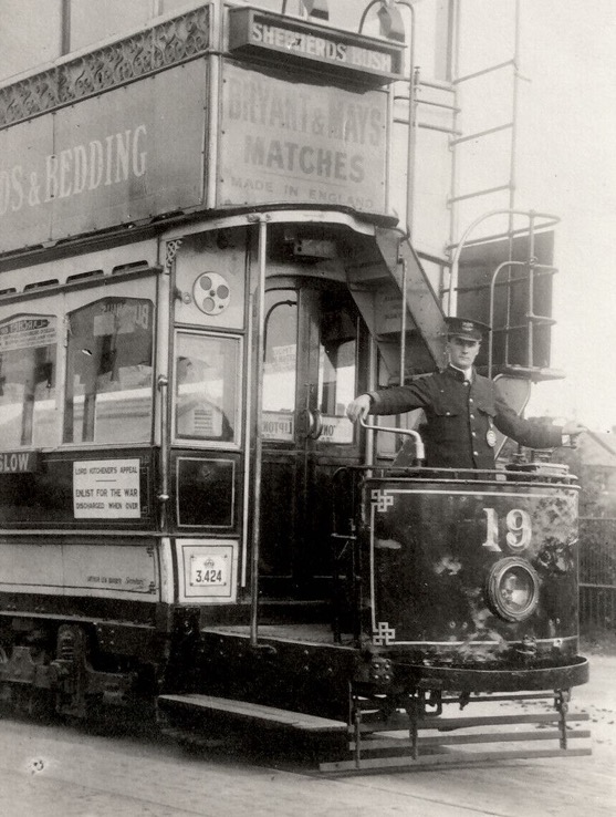 London Unted Tramways Tram No 10 and motorman Great War
