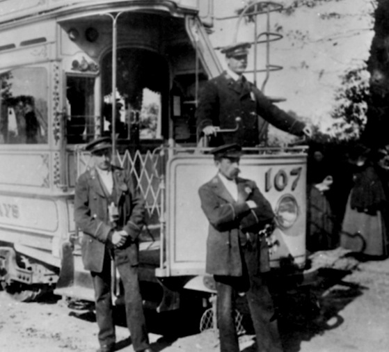 London United Tramways crew with Tram 107