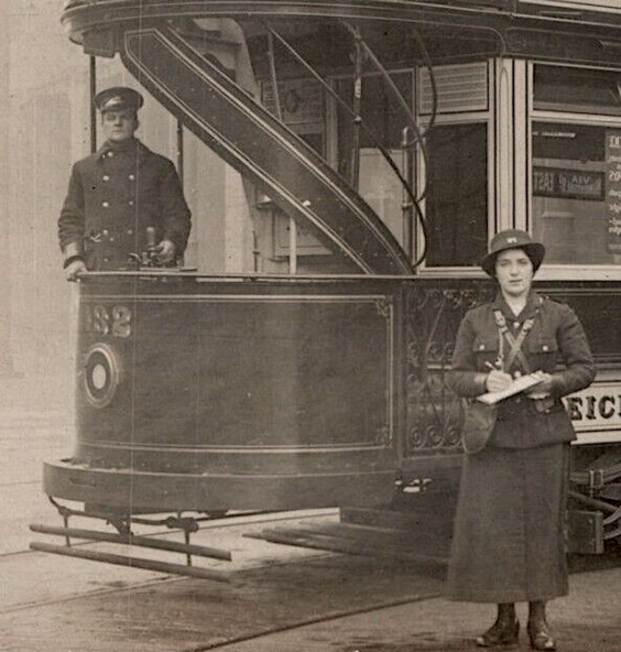 Leicester Corporation Tramways Great War tram driver and conductress