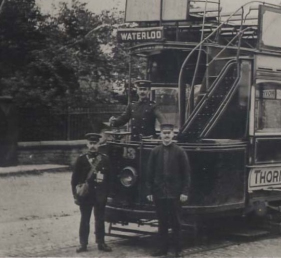 Huddersfield  Corporation Tramways Tramca No 13, crew and inspector