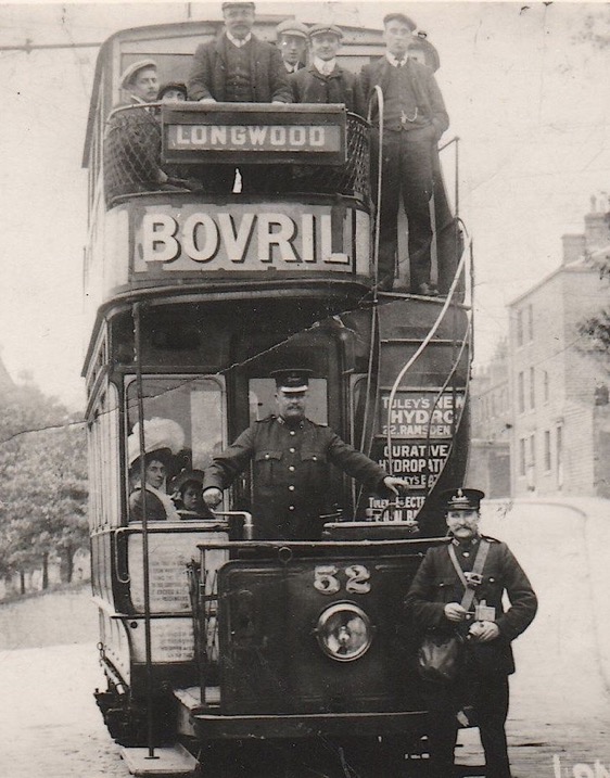 Huddersfield Corporation Tramways Tram No 52 and crew Longwood