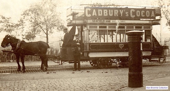 Leith Corporation horse tram at the foot of Restalrig Road