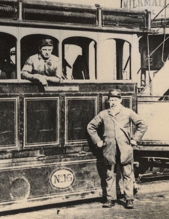 Leeds Tramway Company steam tram No 16 with crew