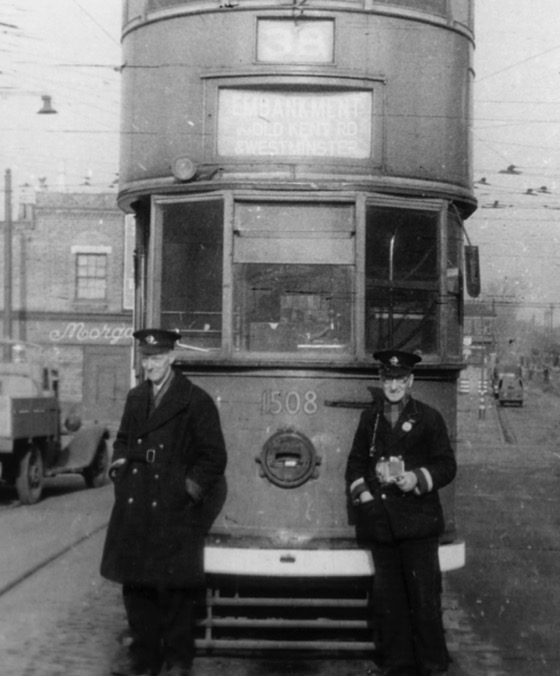 London Transport Tram No 1508 conductor and motorman