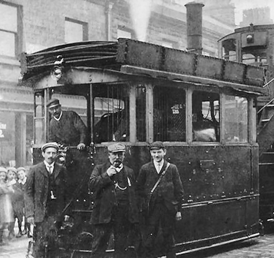 Haslingden Corporation Steam Tram and crew 1908