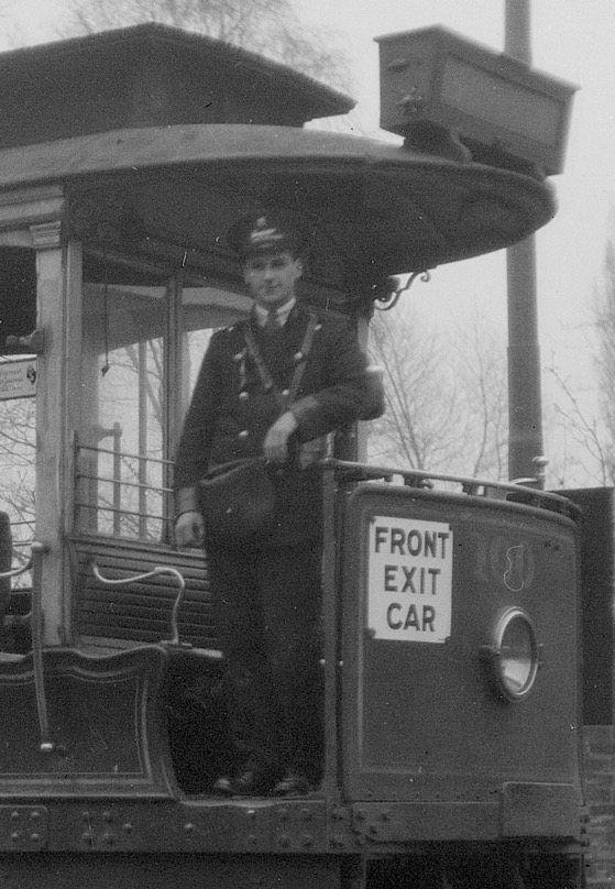 Middlesbrough Corporation Tramways conductor and Tram No 100