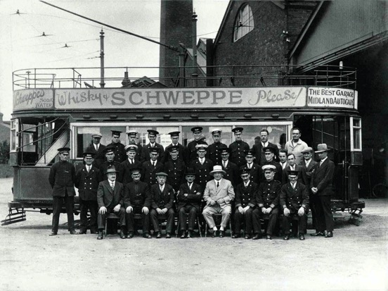 Leamington and Warwick Tramways staff photo at Emscote Depot 1930