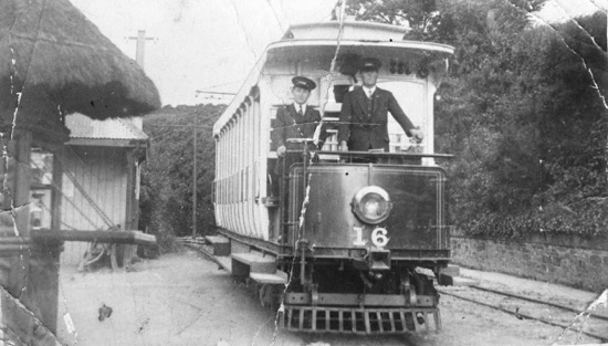 Manx Electric Railway Tram No 16 at Garwick Glen and crew