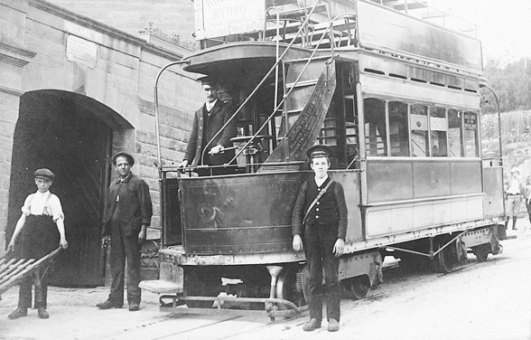 Matlock Cabel Tram No 2 and crew outside the depot c1910