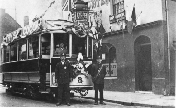 Kidderminster and Stourport Electric Tramways No 3 and crew