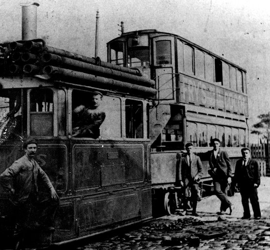 Blackburn and Over Darwen steam tram and trailer Whitehall